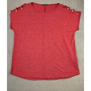 Button Shoulder Knit Top Red Womens Medium‎ Pink Clover